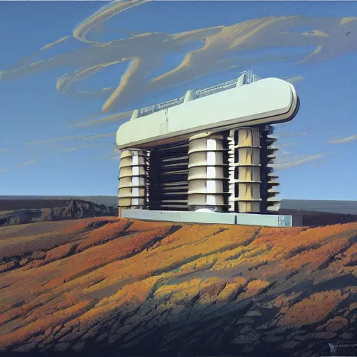 Prompt: sci - fi nuclear containment building in a stunning landscape by syd mead