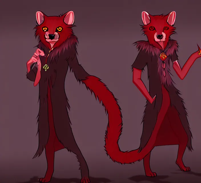 Image similar to furry - male - red - black - weasel - necromancer - fursona uhd ue 5 visual novel pc game expressions