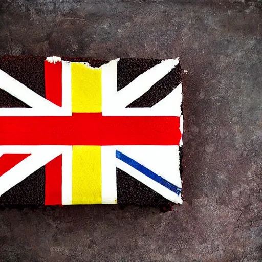 Image similar to slice of cake, the cake has the pattern of the south african flag, south african, realistic photograph