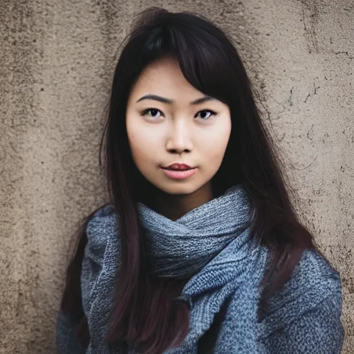 Prompt: Photo portrait of a young Asian woman , EOS-1D, f/1.4, ISO 200, 1/160s, 8K, RAW, unedited, symmetrical balance, in-frame