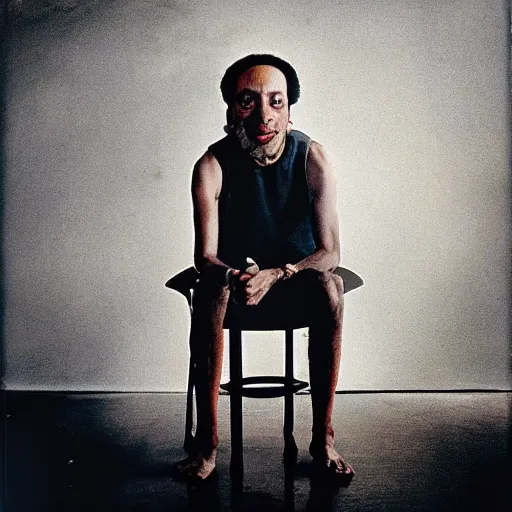 Image similar to Half man half turntable, portrait, by Annie Liebovitz