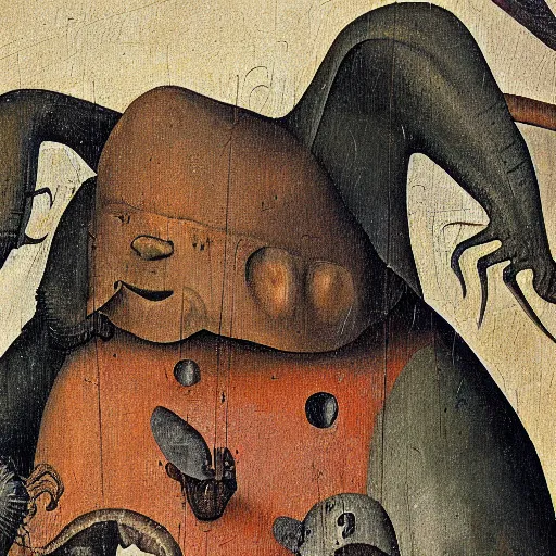 Image similar to detail from painting of alien zoo by hieronymous bosch