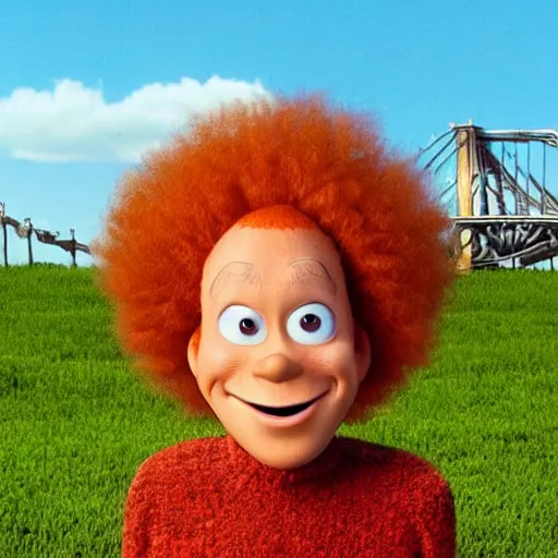 Prompt: carrot top with photorealistic carrot head!!!!, pixar character, stage background, pixar, 3 d,