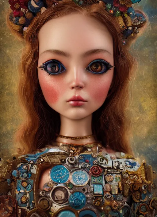 Prompt: closeup profile portrait of tin toy girl beach, depth of field, zeiss lens, detailed, symmetrical, centered, fashion photoshoot, by nicoletta ceccoli, mark ryden, lostfish, breathtaking, 8 k resolution, extremely detailed, beautiful, establishing shot, artistic, hyperrealistic, octane render