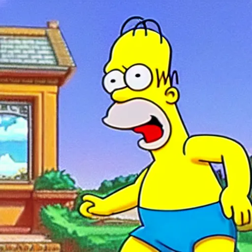 Prompt: a still of homer simpson in pokemon ( 1 9 9 7 )