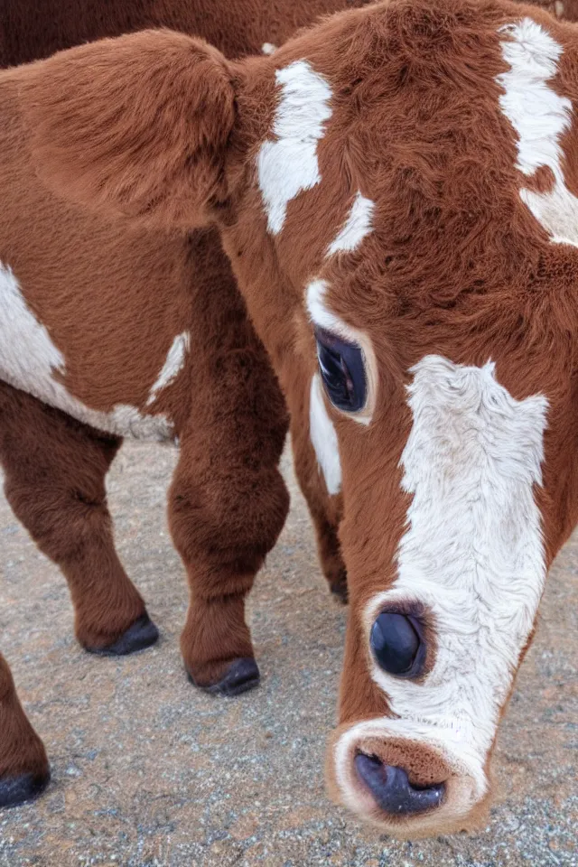 Prompt: a cute calf looking into the camera