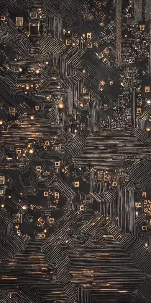 Prompt: densely detailed black and copper computer circuits, transistors, led, wire, macro photography, translucent pastel panels, smooth stylised shapes, embedded in clear epoxy, macro, overlaping layers, hyperrealistic vfx render