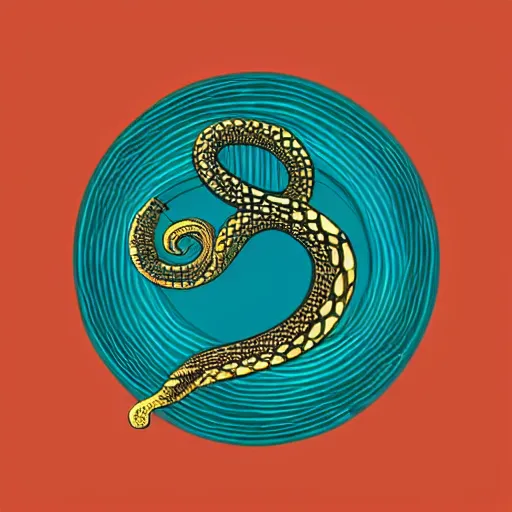 Image similar to circle made of a snake biting its own tail, tinted colours, highly detailed head, simple ring design on a plate