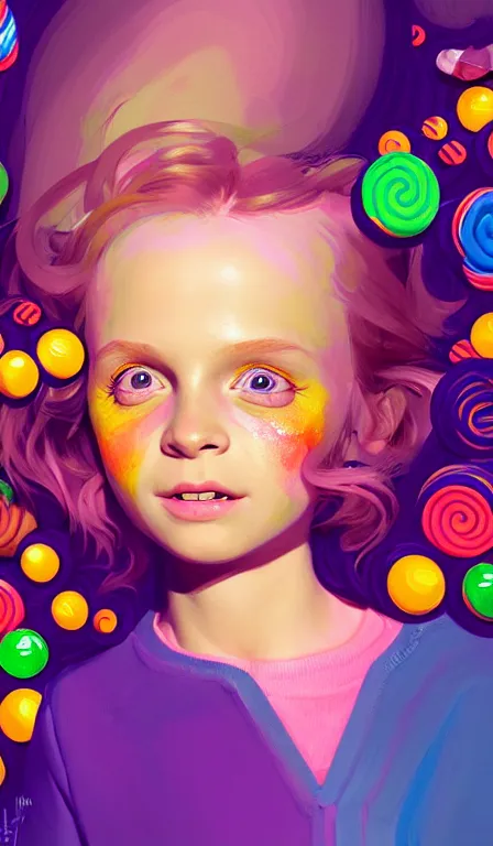 Image similar to illustration of a child in a world made of candy from willy wonka, portrait, sharp focus, digital art, concept art, dynamic lighting, by emylie boivin, anna dittmann, mark arian, marc davis, and sandra chevrier