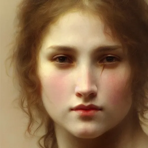 Image similar to portrait of a young woman, high detail, part by Bouguereau, part by Sergeant, part by Ruan Jia, masterpiece, trending on artstation