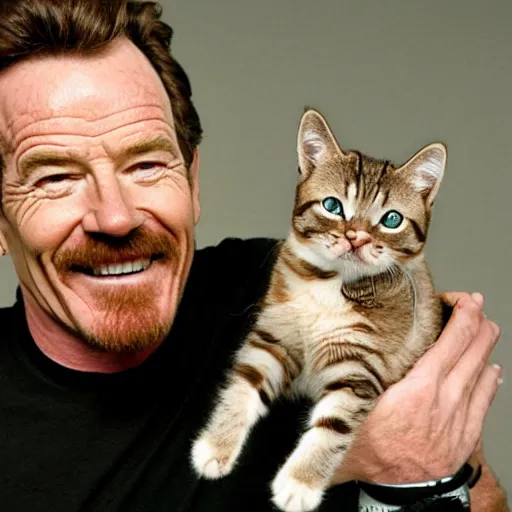 Image similar to Bryan Cranston holding a kitty, photo