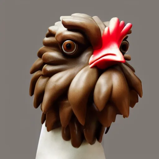 Image similar to breathtaking portrait of a chicken chocolate sculpture, art concept, artstation, sharp focus, botero style