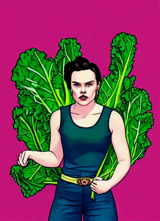 Image similar to portrait of daisy ridley as kale!!!!!!