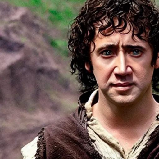 Image similar to nicolas cage as frodo in lord of the rings