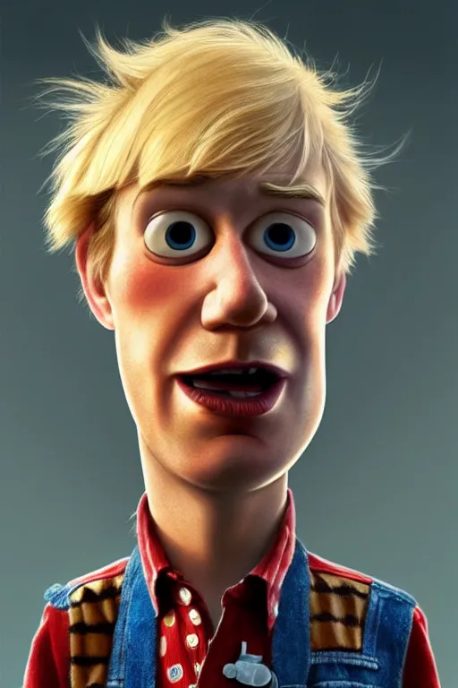 Image similar to Boris Johnson as Woody from Toy Story, Boris Johnson hairstyle, realistic portrait, symmetrical, highly detailed, digital painting, artstation, concept art, smooth, sharp focus, illustration, cinematic lighting, art by artgerm and greg rutkowski and alphonse mucha