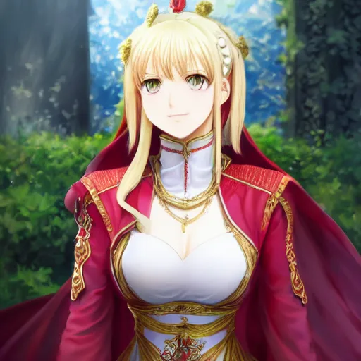 Image similar to portrait of nero claudius emperor of roses, anime fantasy illustration by tomoyuki yamasaki, kyoto studio, madhouse, ufotable, square enix, cinematic lighting, trending on artstation