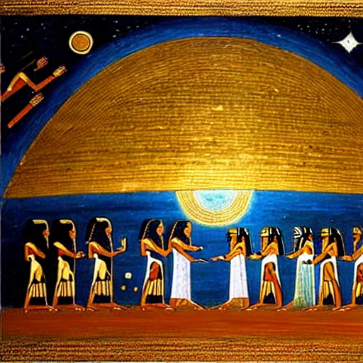 Image similar to creation of the universe, egyptian painting