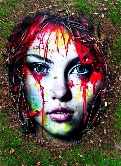 Prompt: a portrait of a pretty sewer punk young lady by artur bordalo