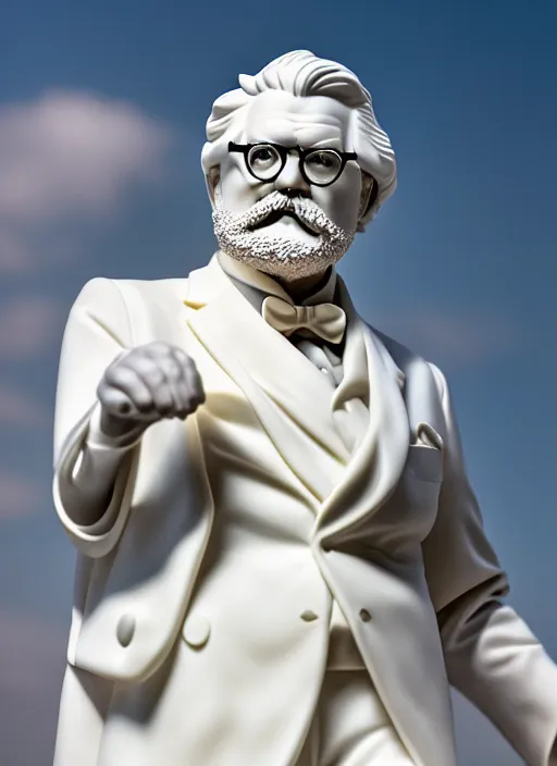 Image similar to colonel sanders as calacatta marble statue by michaelangelo, high lights, 4 k, high detailed photography, 5 0 mm lens, depth of field, cinematic