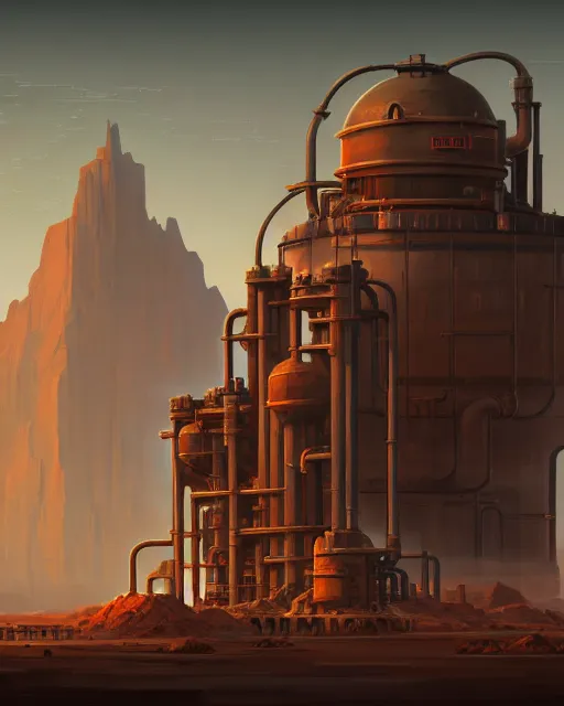 Prompt: industrial architecture by noah bradley, desert otherworldly fantasy retro wilderness dieselpunk azeroth, archdaily, wallpaper, highly detailed, trending on artstation.