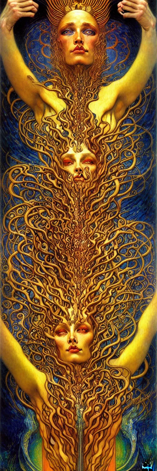 Image similar to Eternal Divine God of Chaos Love by Karol Bak, Jean Delville, William Blake, Gustav Klimt, and Vincent Van Gogh, symbolist, visionary