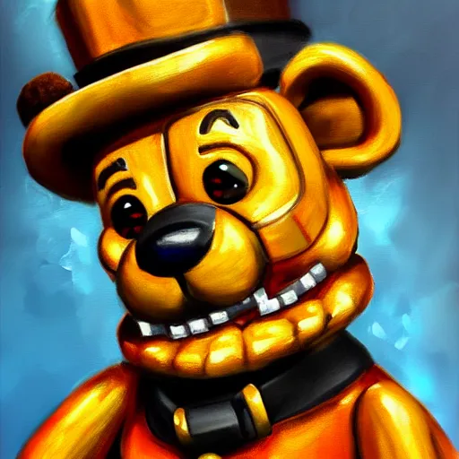 Prompt: a very detailed, 4 k, painting of freddy fazbear wearing shades and a gold chain