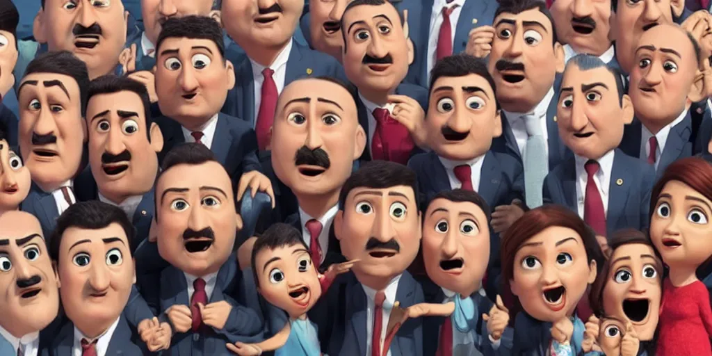 Prompt: turkish political leaders in a pixar movie