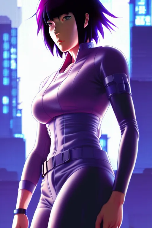 Image similar to a fullbody portrait of motoko kusanagi the major ghost in the shell : : stand alone complex, under repairs, maintenance : : by ilya kuvshinov, rossdraws, artgerm, sola digital arts, anti aliasing, raytracing : :