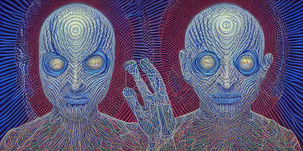 Image similar to a man with his third eye opening by alex grey
