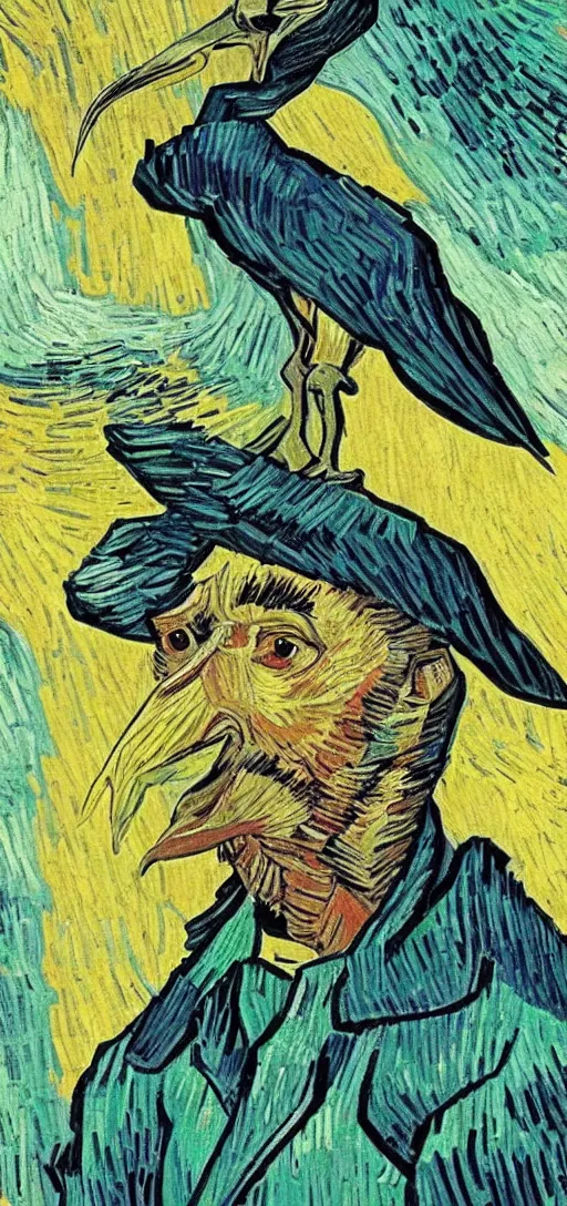 Image similar to vulture in the style of Vincent Van Gogh