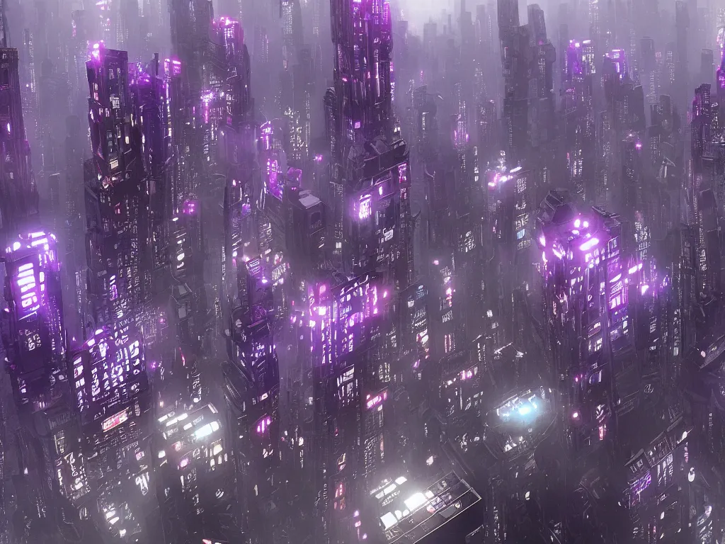 Prompt: blade runner city, high quality, cyberpunk, purple, russian doomer panel houses