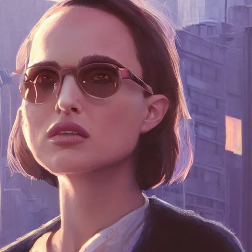 Prompt: closeup portrait of natalie portman from the movie leon the professional, matilda, city background, dramatic light, gorgeous view, depth, high detail, digital art, painted by greg rutkowski and seb mckinnon, by tim burton, trending on artstation