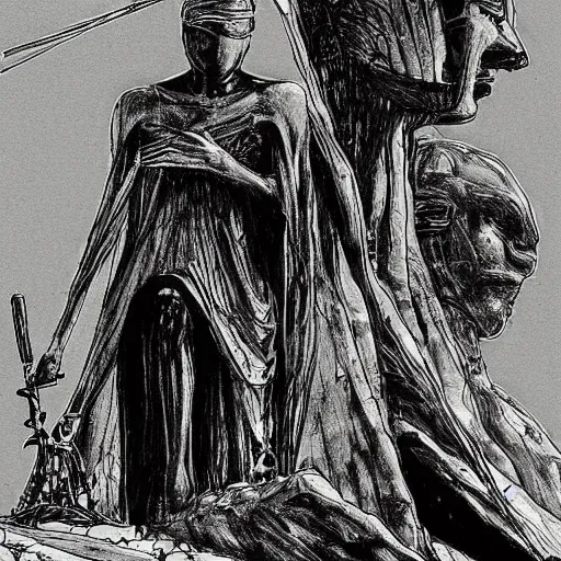 Image similar to oedipus and the sphinx drawing by tsutomu nihei