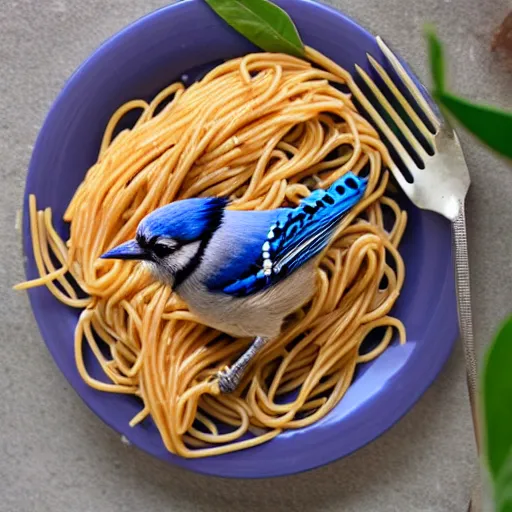 Image similar to bluejay eating spaghetti