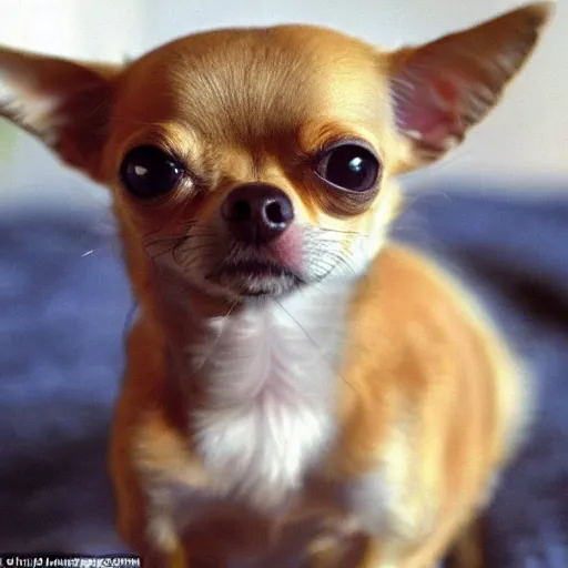 Prompt: chihuahua winning the “ biggest eyes in the world ” medal