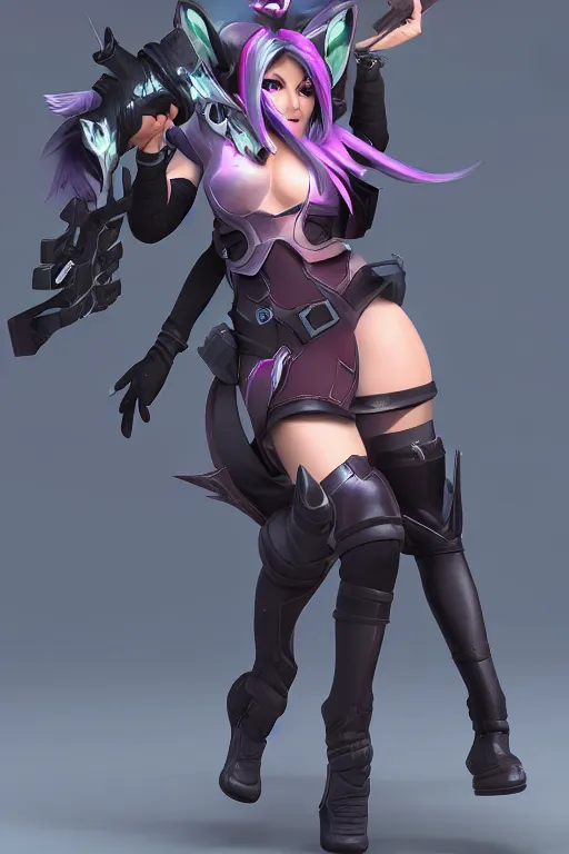 Image similar to Ahri from League of Legends, wearing fully kitted black special ops armor, cell shaded photography, octane render