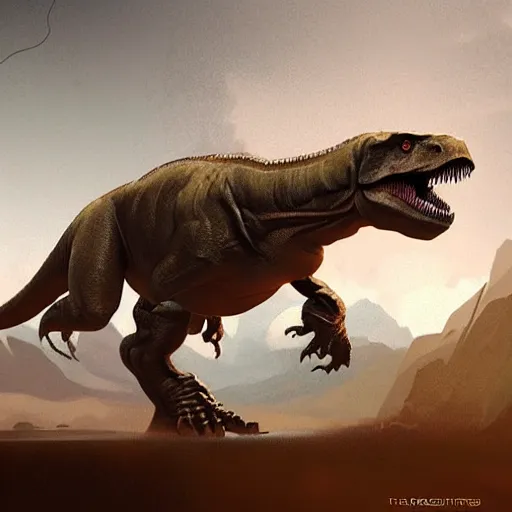 Image similar to t - rex dinosaur by rj palmer greg rutkowski trending on artstation