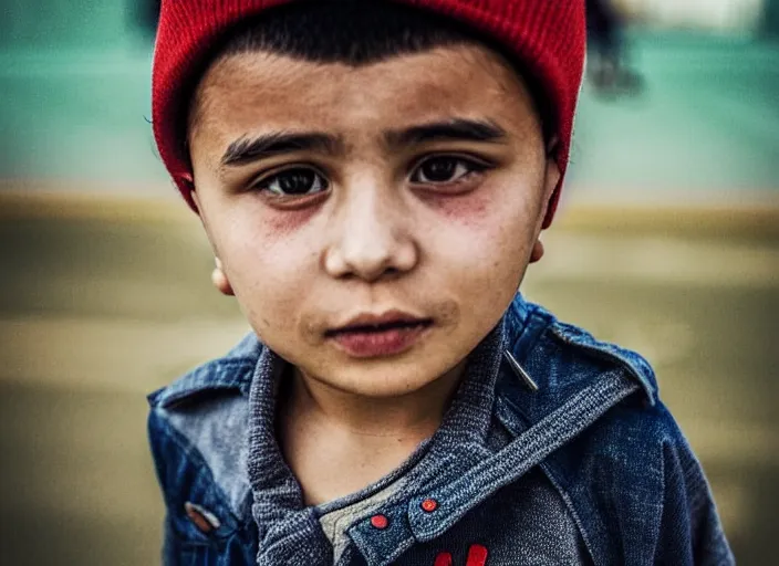 Image similar to professional fine details photo portrait of detailed hasbi hasbullah magomedov from makhachkala, dagestan kid in the postsoviet suburbia, iphone photo, instagram