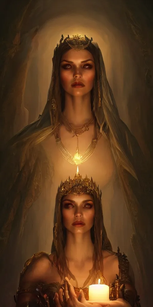 Prompt: very beatiful girl close to a candle in dark room, queen of the damned dramatic light, highly detailed, digital painting, artstation, concept art, sharp focus, illustration, art by artgerm and greg rutkowski and alphonse mucha