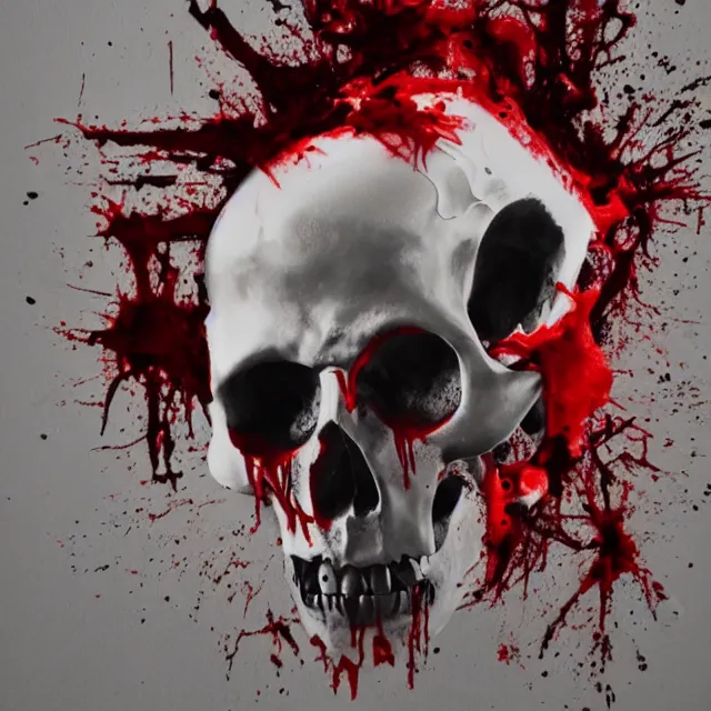 Prompt: skull pouring out blood, spray paint