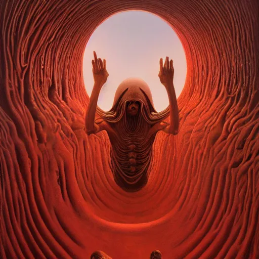 Image similar to the light by zdzisław beksiński, jeffrey smith and h.r. giger, oil on canvas, XF IQ4, f/1.4, ISO 200, 1/160s, 8K, RAW, unedited, symmetrical balance, in-frame