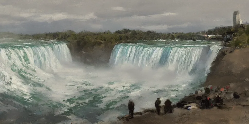 Prompt: painting of niagara falls by richard schmid, alla prima, loose gestural painterly, jeremy mann, greg manchess
