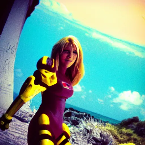 Image similar to samus aran chilling in aruba, metroid, aruba