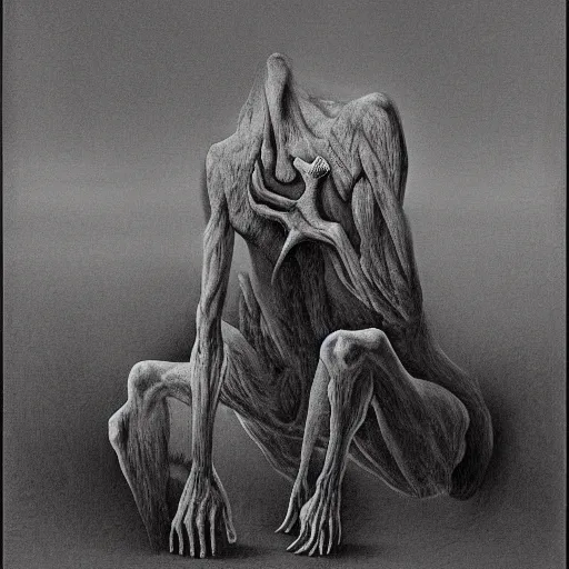 Image similar to depression as monster by zdzisław beksiński