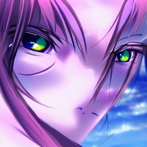 Image similar to anime girl beautiful eyes surreal nature photo purple dusk epic artsy hyper detail