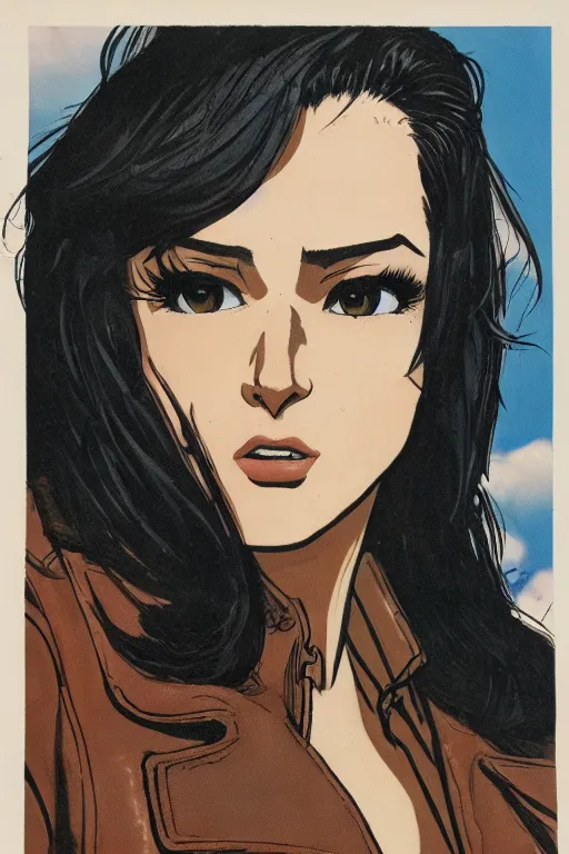 Prompt: portrait of an attractive young female protagonist, center focus, wearing leather jacket, in city street, detailed face, artwork by ralph bakshi