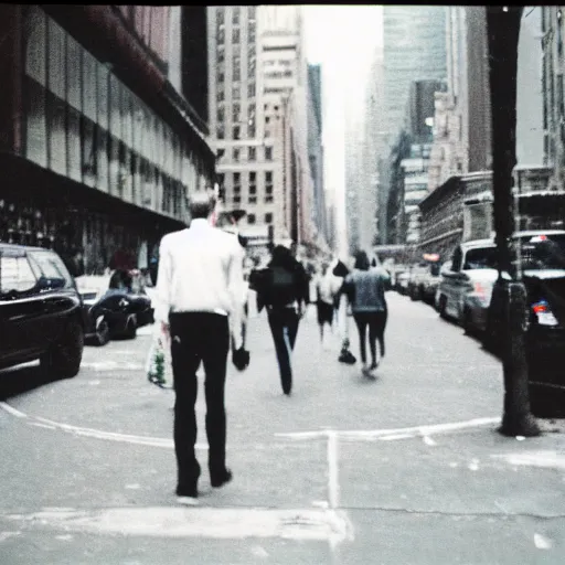Image similar to An enderman walking the streets of new york, photography, polaroid
