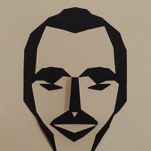 Image similar to a face made from layered paper, 2D, flat minimalistic, ambient light