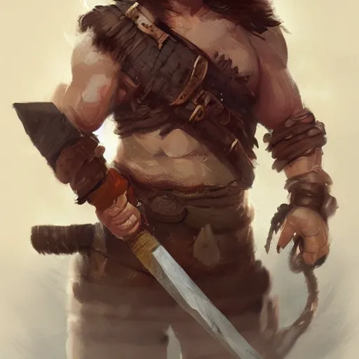 Image similar to portrait old barbarian warrior with trucker mustache and short hair, 8 k, trending on art station, by tooth wu and greg rutkowski