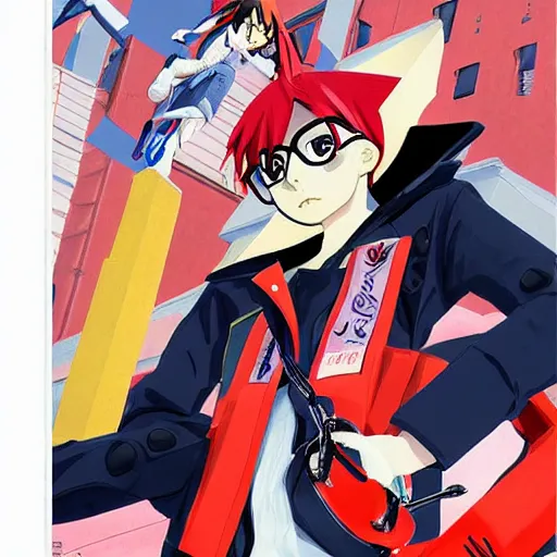 Image similar to balenciaga vetements character illustration. style gainax anime evangelion flcl official art poster